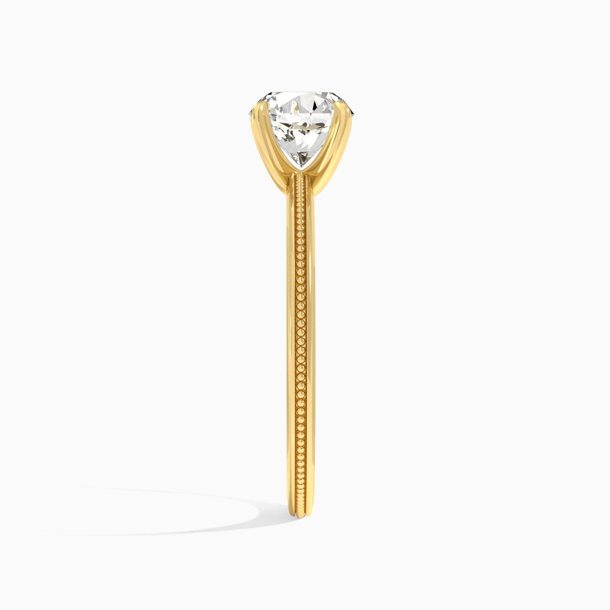 Round Amia Milgrain Lab Diamond Engagement Ring In 18K Yellow Gold, Side View