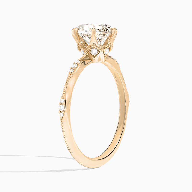 Oval Aurora Lab Grown Diamond Engagement Ring In 14K Rose Gold, Angle View