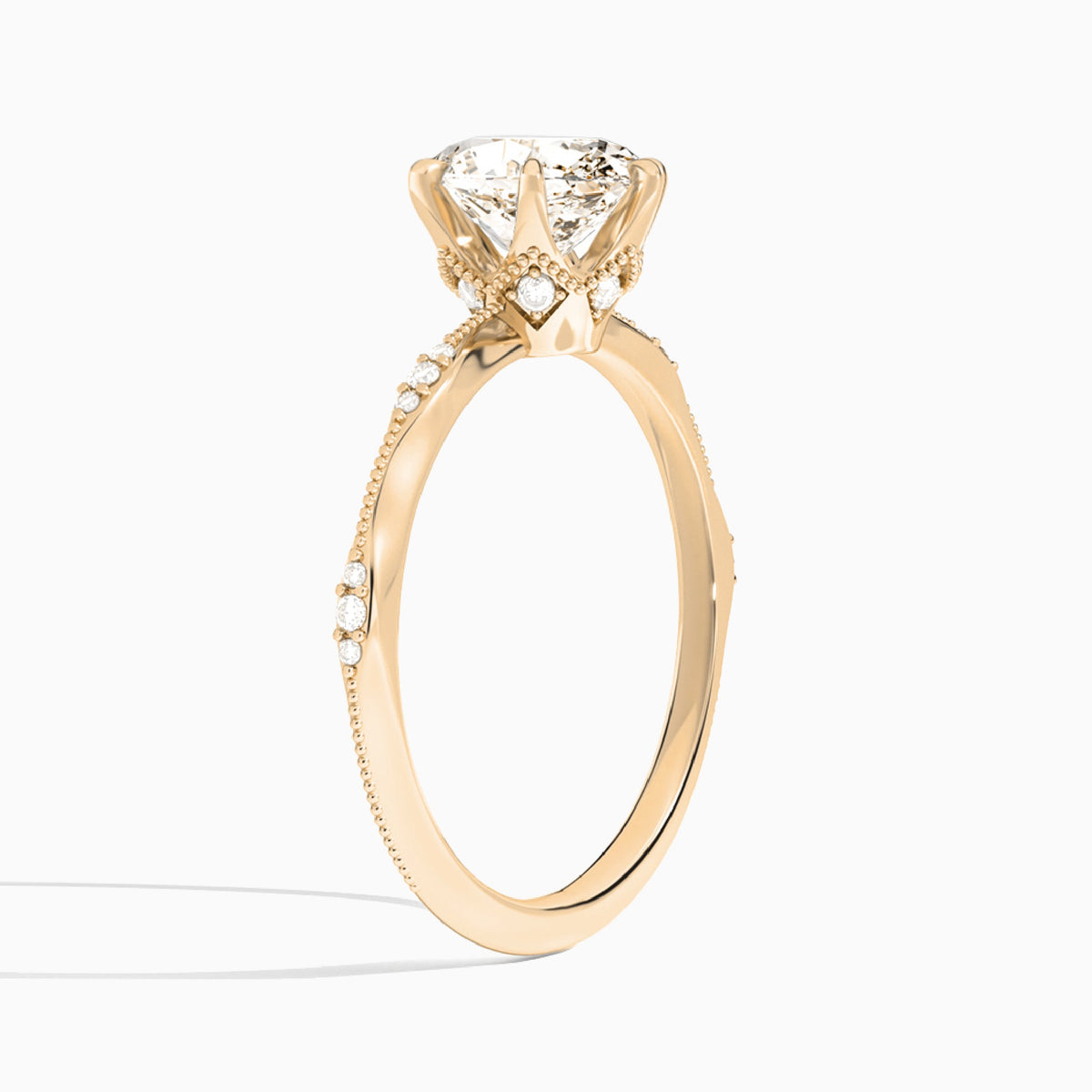 Oval Aurora Lab Grown Diamond Engagement Ring In 14K Rose Gold, Angle View