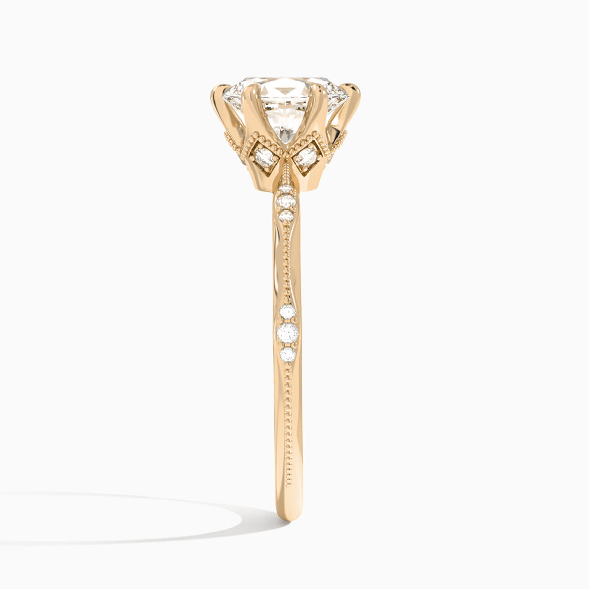 Oval Aurora Lab Grown Diamond Engagement Ring In 14K Rose Gold, Side View