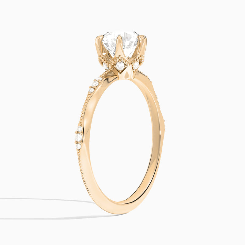 Round Aurora Lab Grown Diamond Engagement Ring In 14K Rose Gold, Angle View