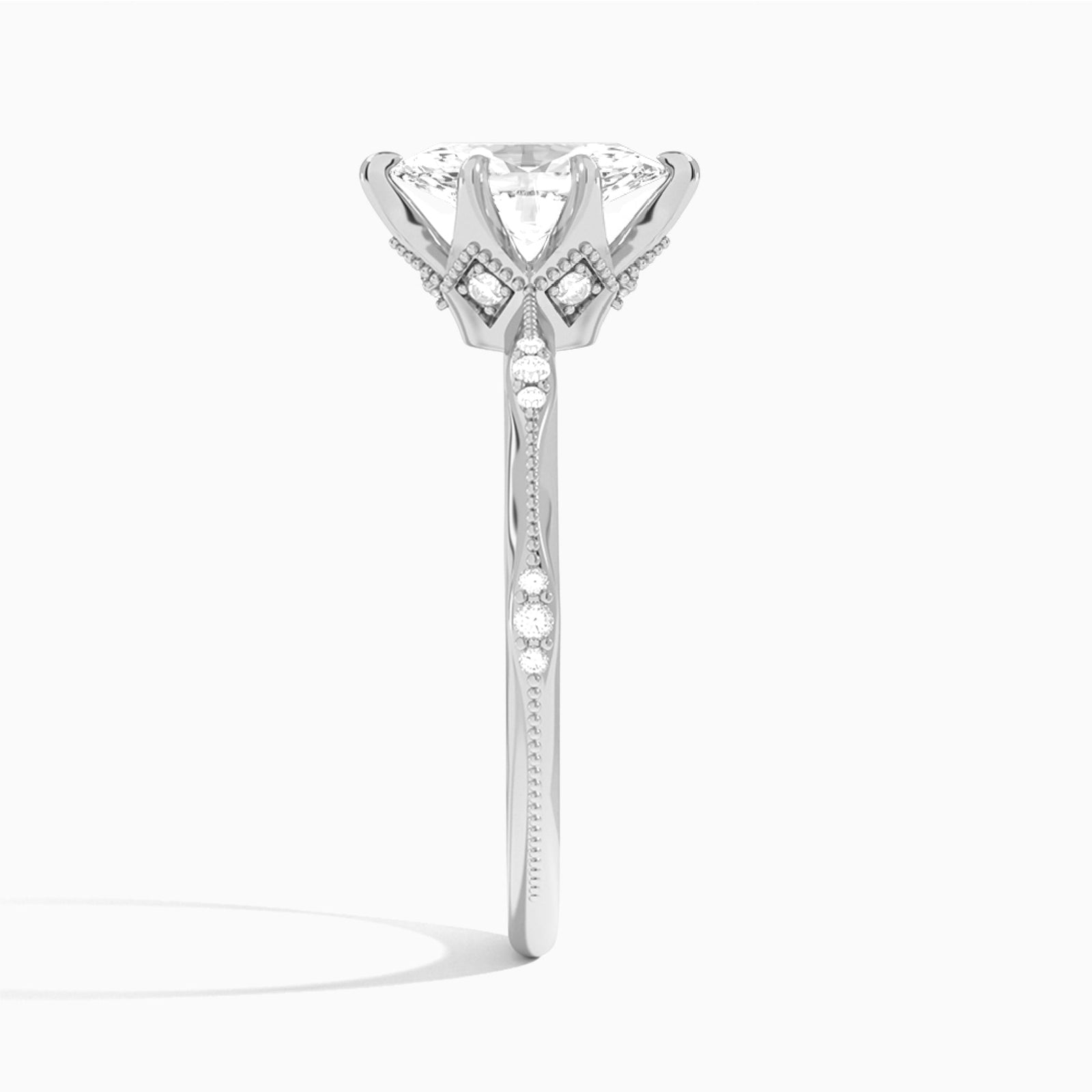 Marquise Aurora Lab Grown Diamond Engagement Ring In 14K White Gold, Side View