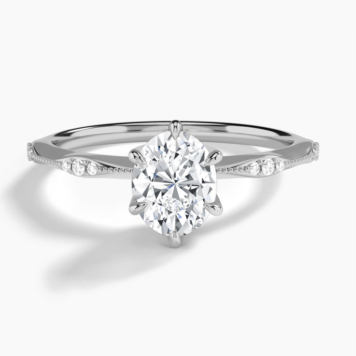 Oval Aurora Lab Grown Diamond Engagement Ring In 14K White Gold - Lucenjuri
