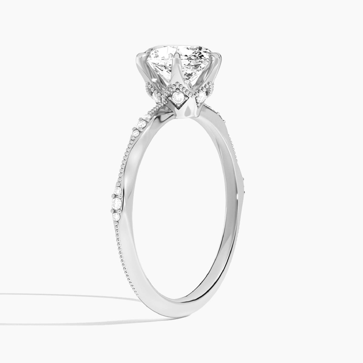 Oval Aurora Lab Grown Diamond Engagement Ring In 18K White Gold, Angle View