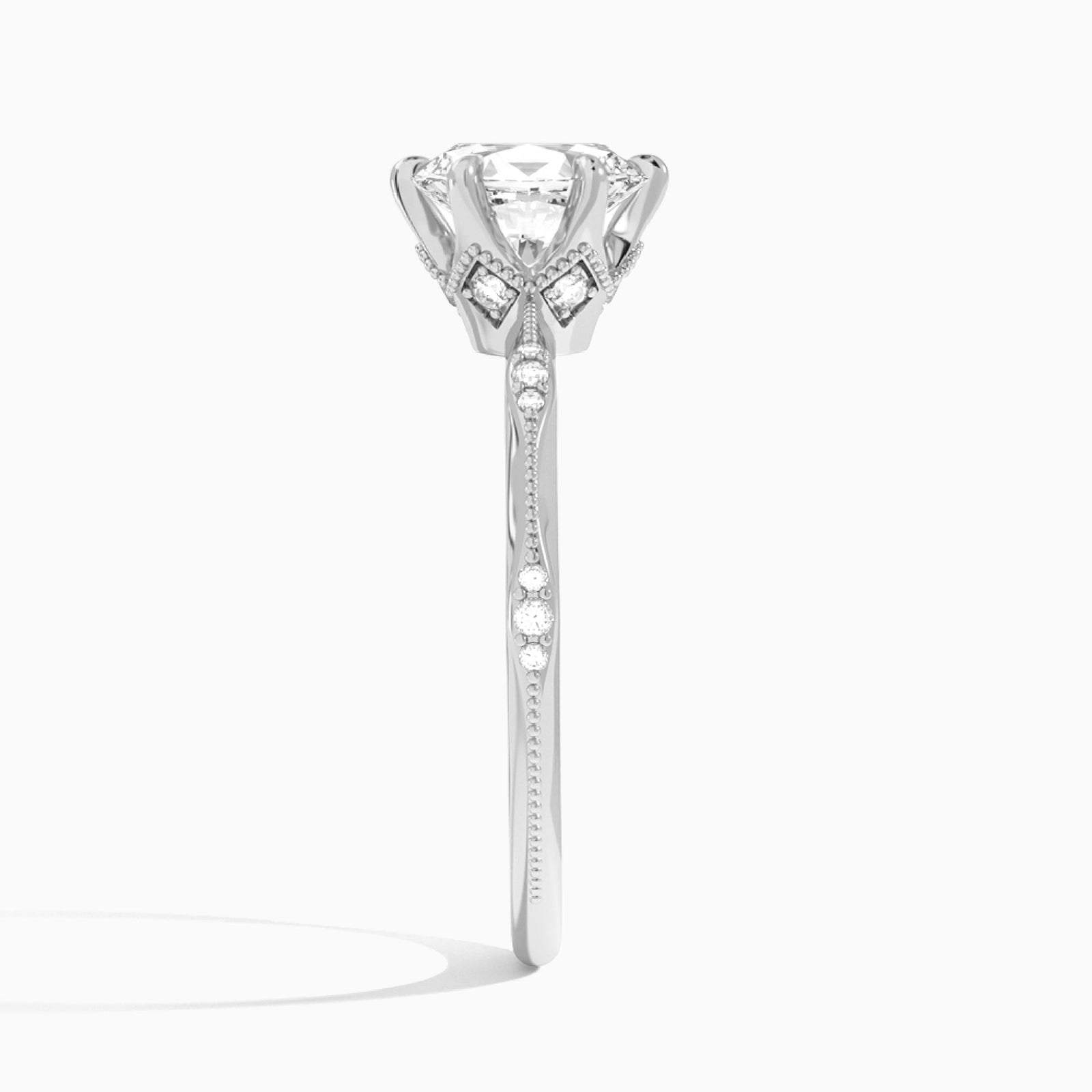 Oval Aurora Lab Grown Diamond Engagement Ring In 14K White Gold, Side View