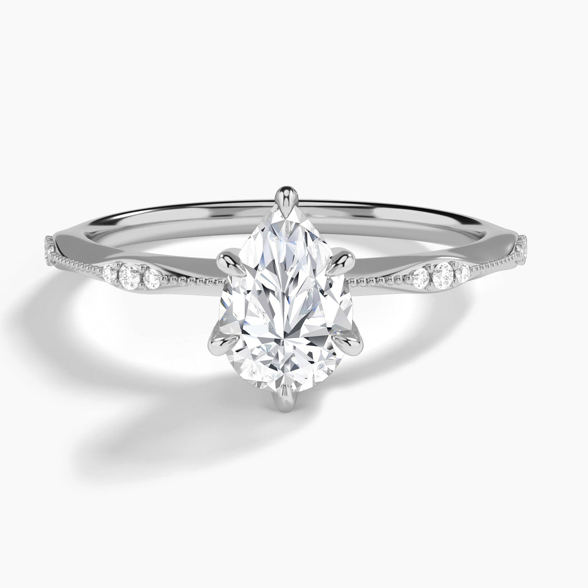 Pear Aurora Lab Grown Diamond Engagement Ring In 18K White Gold - Lucenjuri