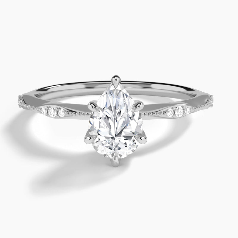 Pear Aurora Lab Grown Diamond Engagement Ring In 14K White Gold - Lucenjuri