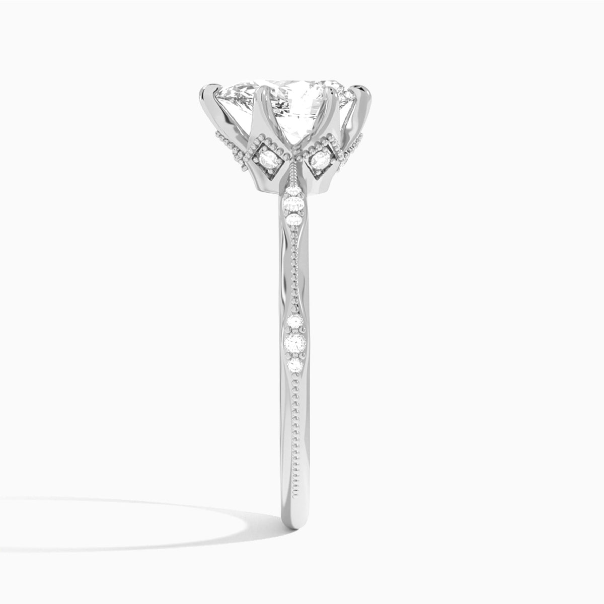 Pear Aurora Lab Grown Diamond Engagement Ring In 18K White Gold, Side View