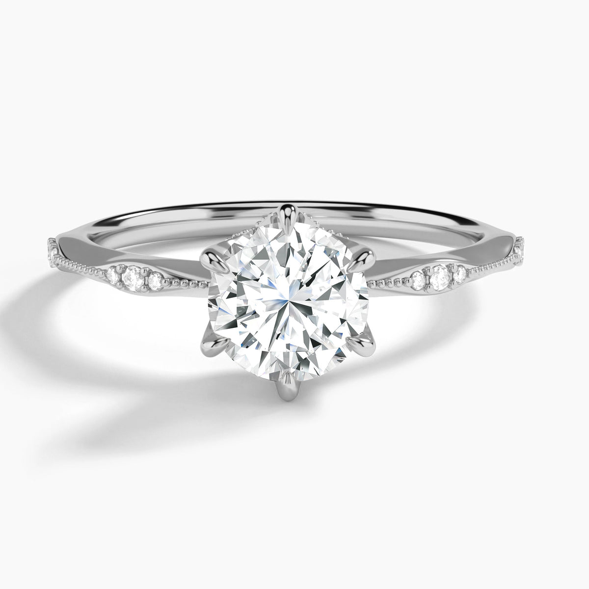 Round Aurora Lab Grown Diamond Engagement Ring In 14K White Gold - Lucenjuri