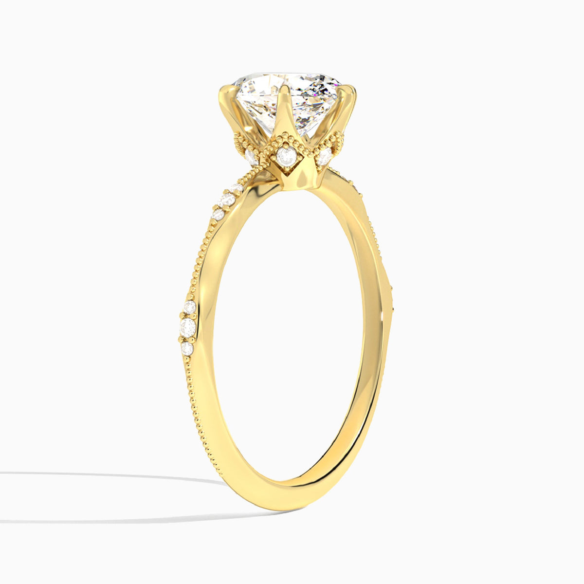 Oval Aurora Lab Grown Diamond Engagement Ring In 18K Yellow Gold, Angle View