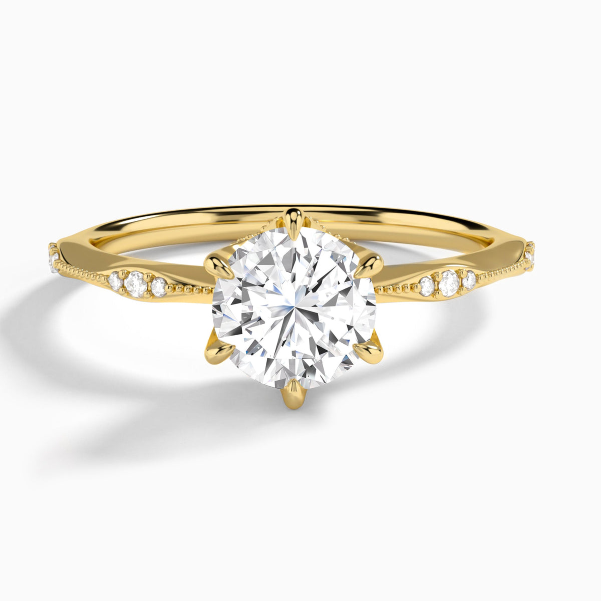 Round Aurora Lab Grown Diamond Engagement Ring In 14K Yellow Gold - Lucenjuri