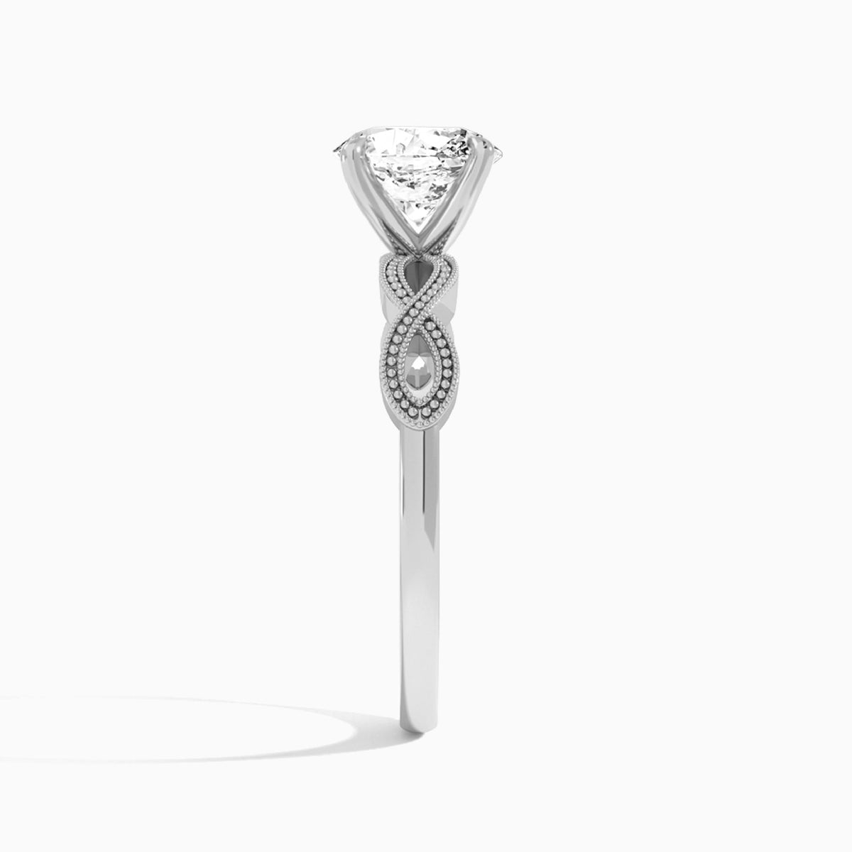 Oval Infinito Lab Grown Diamond Engagement Ring In Platinum, Side View