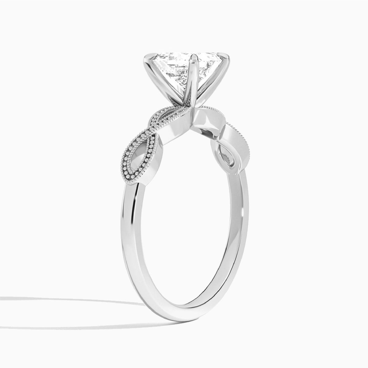 Princess Infinito Lab Grown Diamond Engagement Ring In Platinum, Angle View