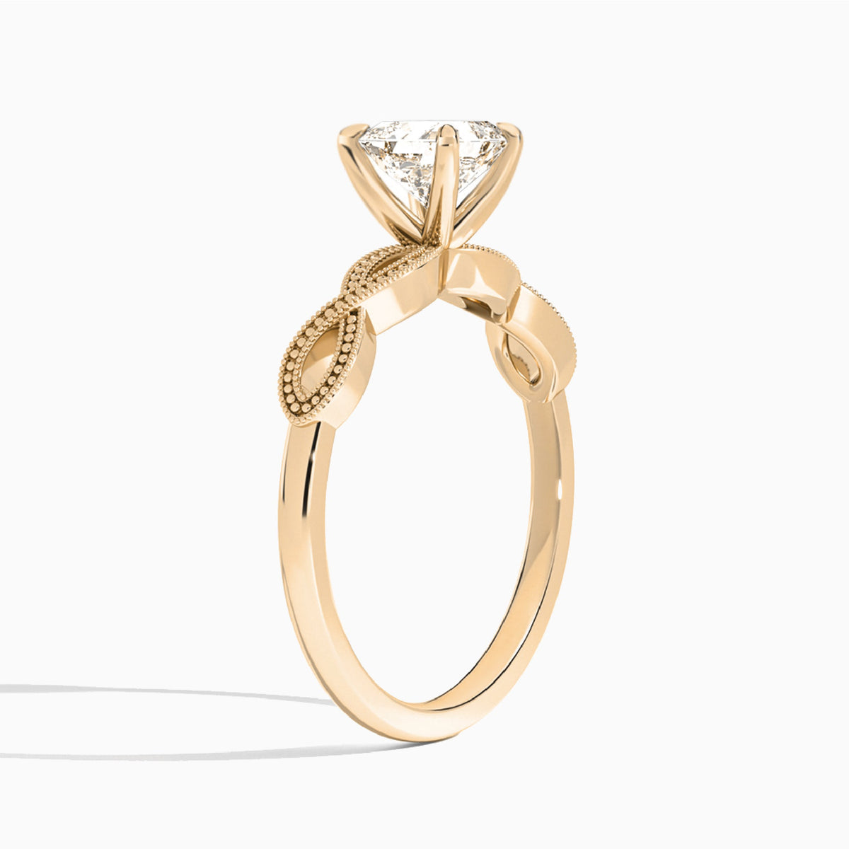 Asscher Infinito Lab Grown Diamond Engagement Ring In 14K Rose Gold, Angle View