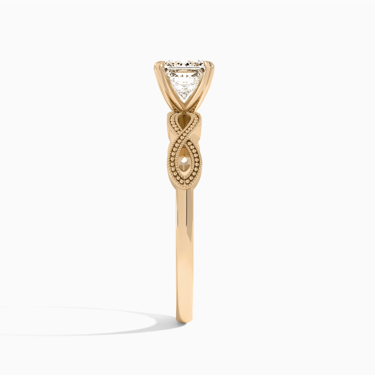 Princess Infinito Lab Grown Diamond Engagement Ring In 14K Rose Gold, Side View