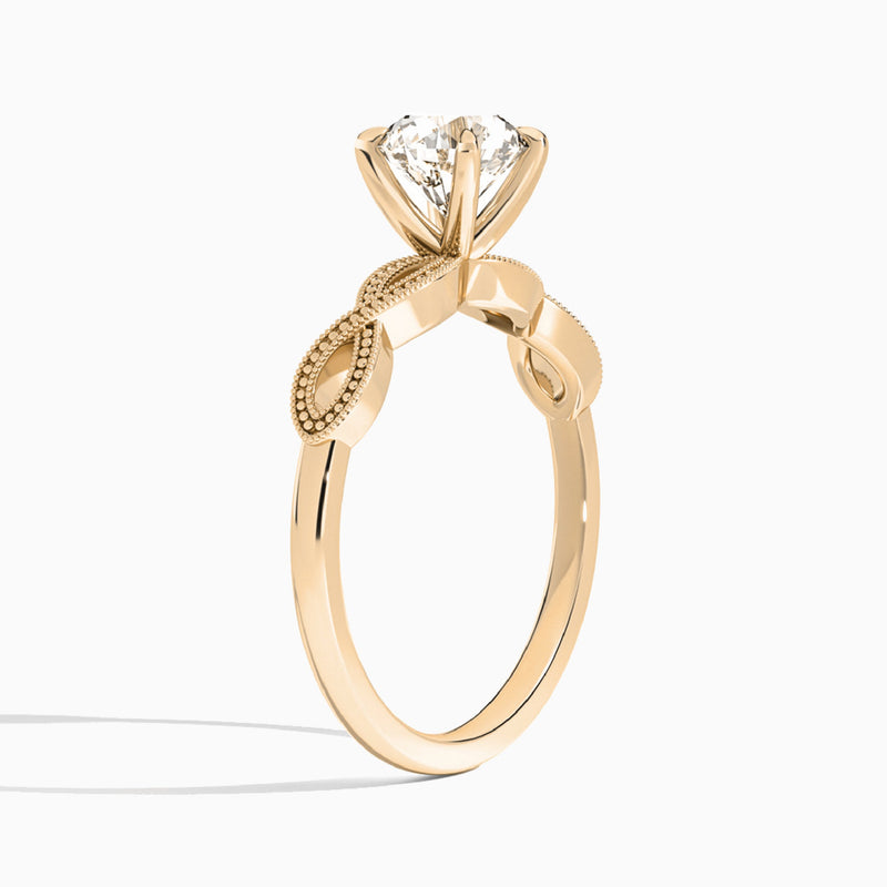 Round Infinito Lab Grown Diamond Engagement Ring In 14K Rose Gold, Angle View