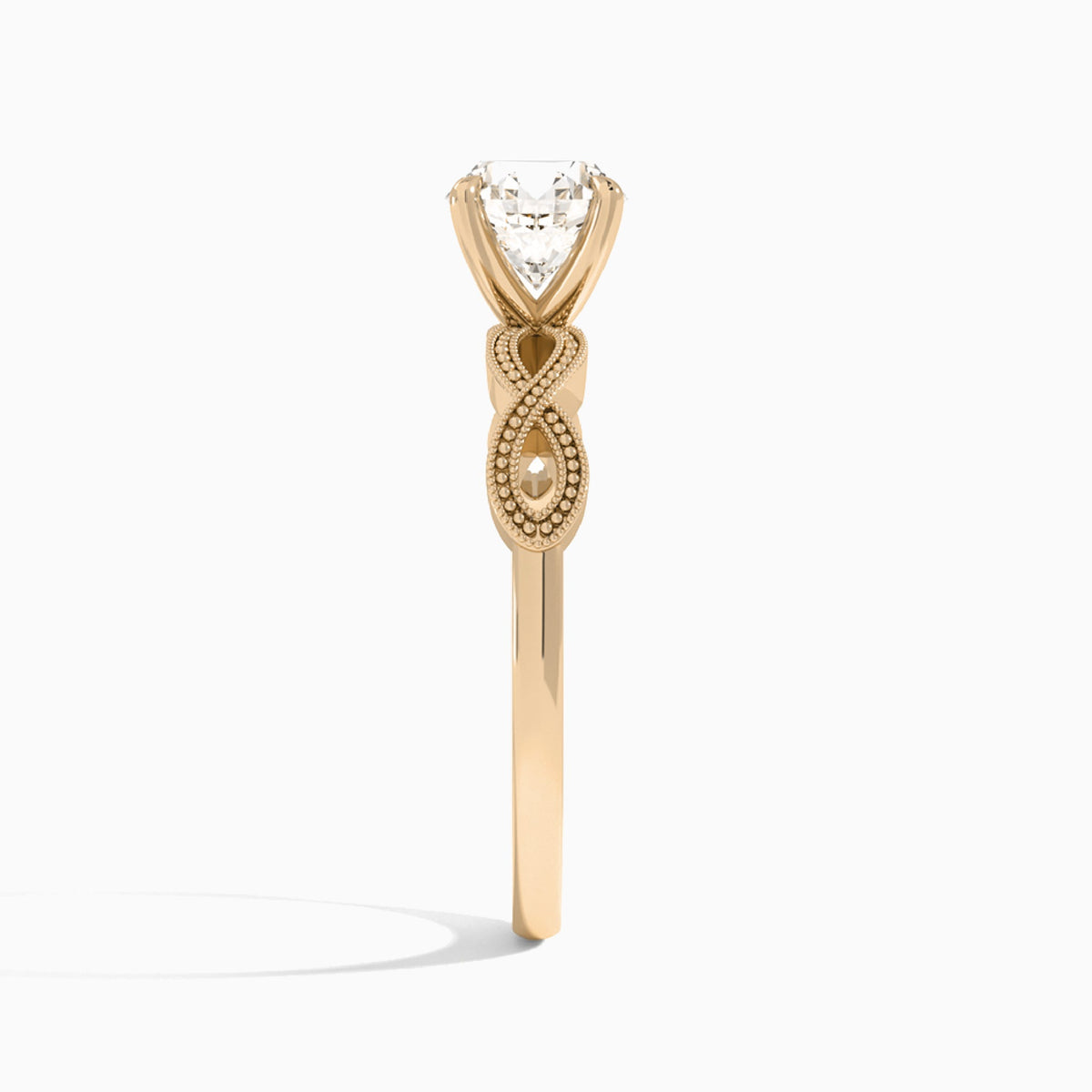 Round Infinito Lab Grown Diamond Engagement Ring In 14K Rose Gold, Side View