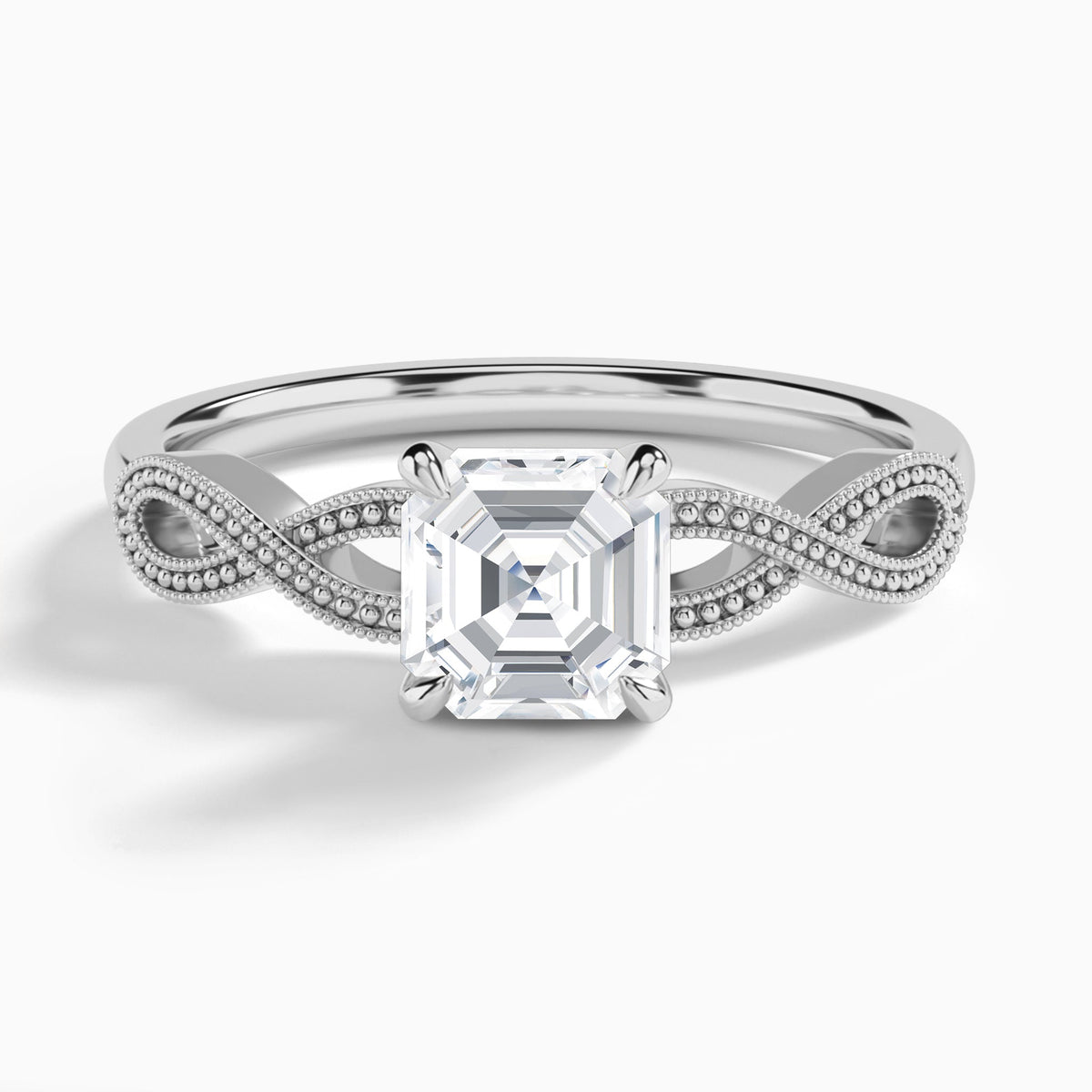Asscher Infinito Lab Grown Diamond Engagement Ring In 18K White Gold - Lucenjuri
