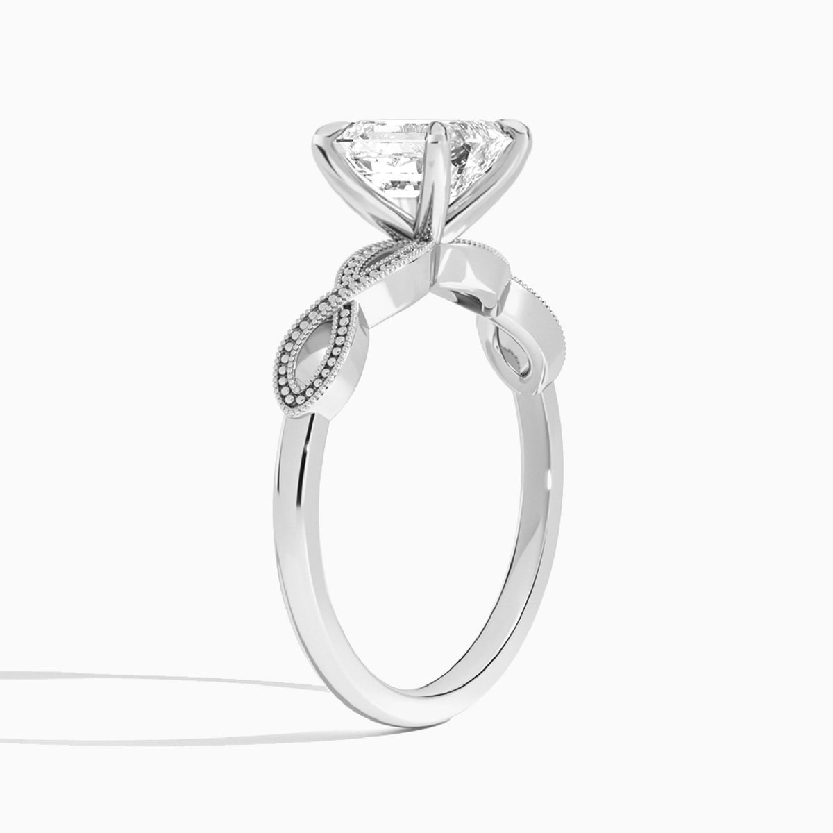 Emerald Infinito Lab Grown Diamond Engagement Ring In 14K White Gold, Angle View