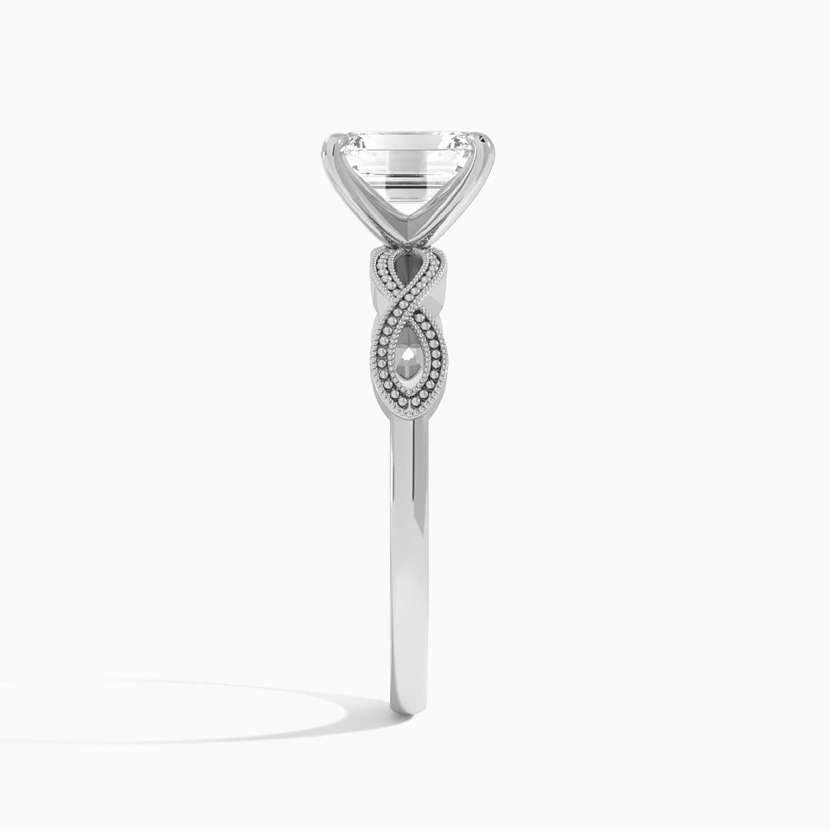 Emerald Infinito Lab Grown Diamond Engagement Ring In 14K White Gold, Side View