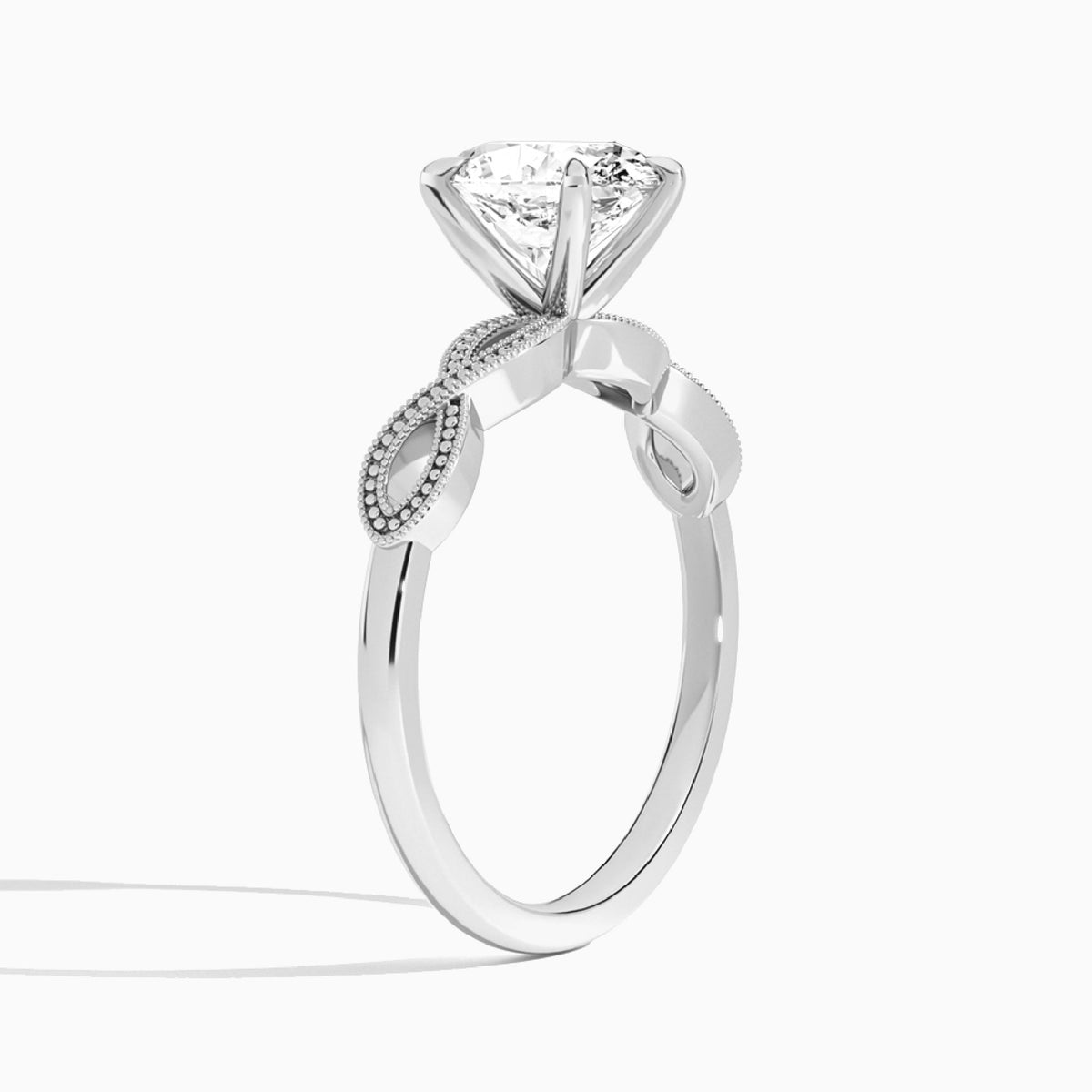 Oval Infinito Lab Grown Diamond Engagement Ring In 18K White Gold, Angle View