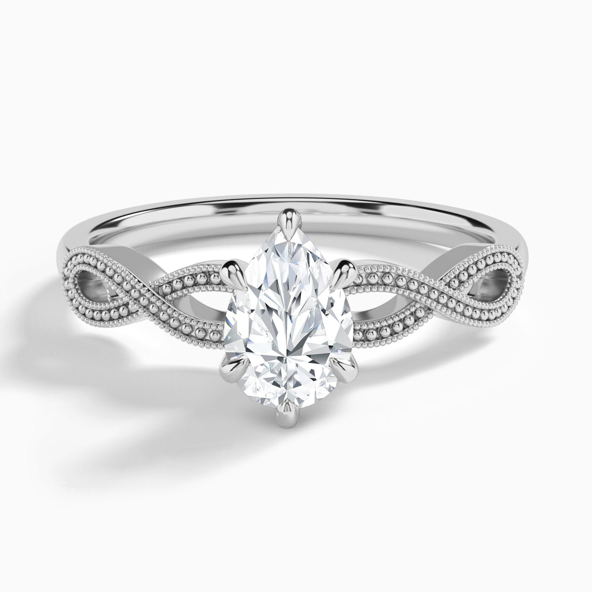 Pear Infinito Lab Grown Diamond Engagement Ring In 18K White Gold - Lucenjuri