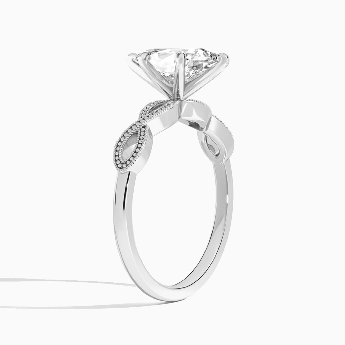 Pear Infinito Lab Grown Diamond Engagement Ring In 18K White Gold, Angle View