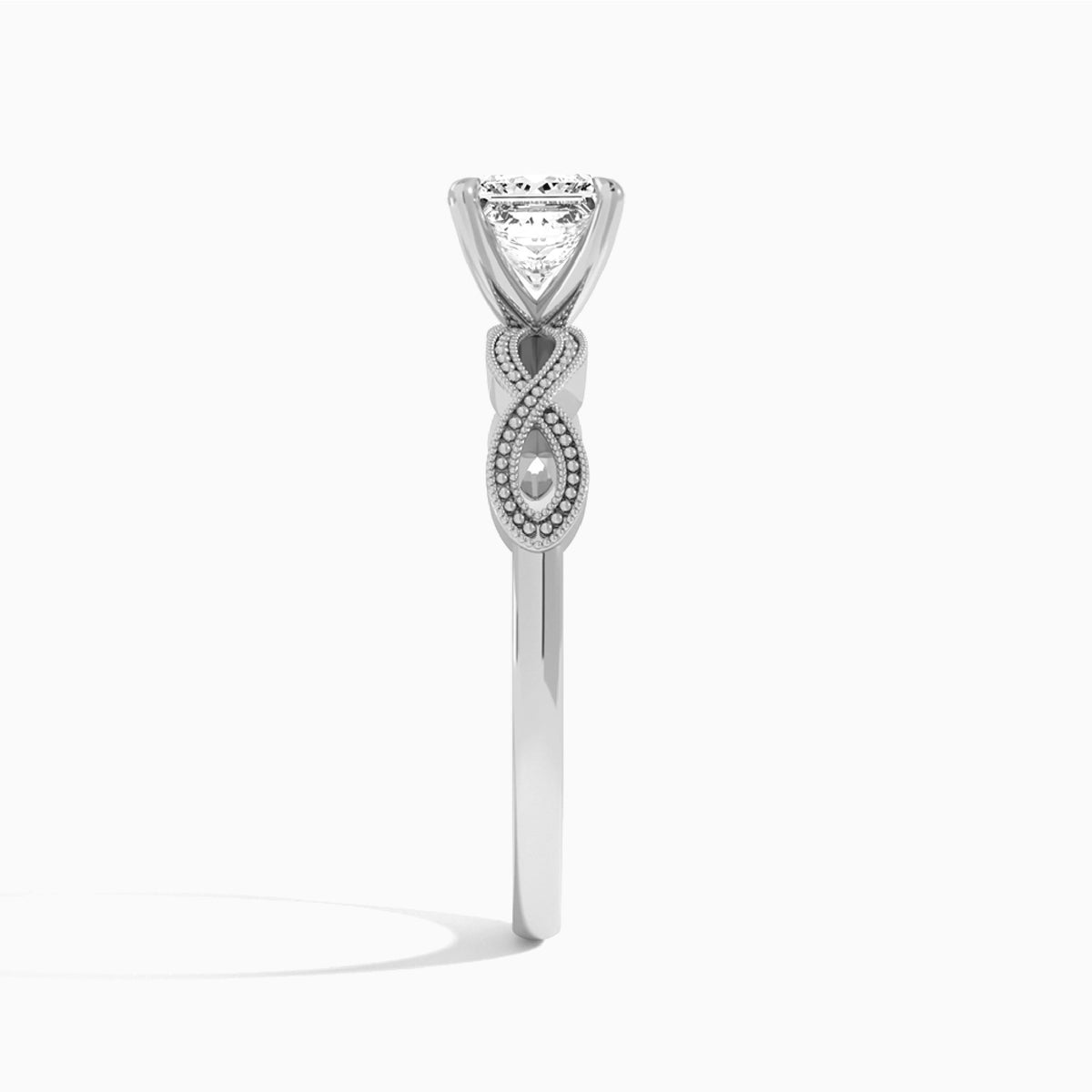 Princess Infinito Lab Grown Diamond Engagement Ring In 18K White Gold, Side View