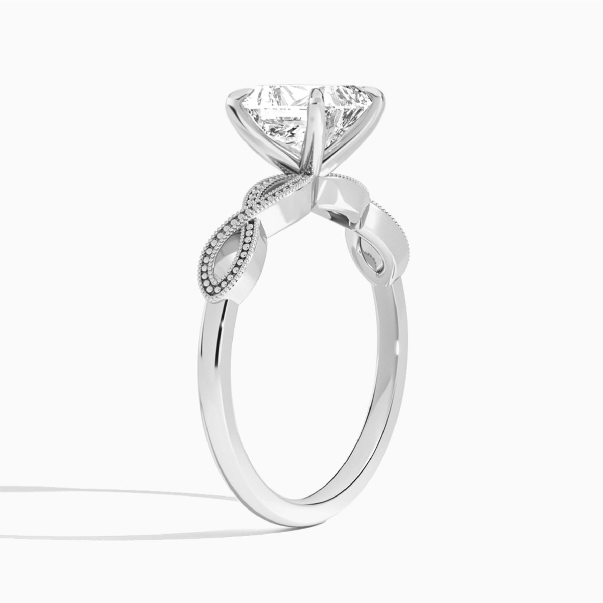 Radiant Infinito Lab Grown Diamond Engagement Ring In 14K White Gold, Angle View