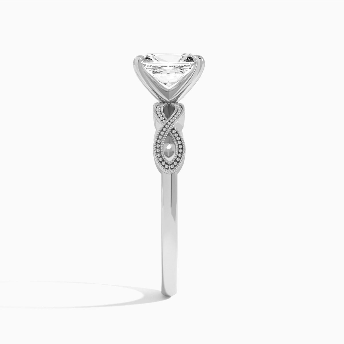 Radiant Infinito Lab Grown Diamond Engagement Ring In 18K White Gold, Side View