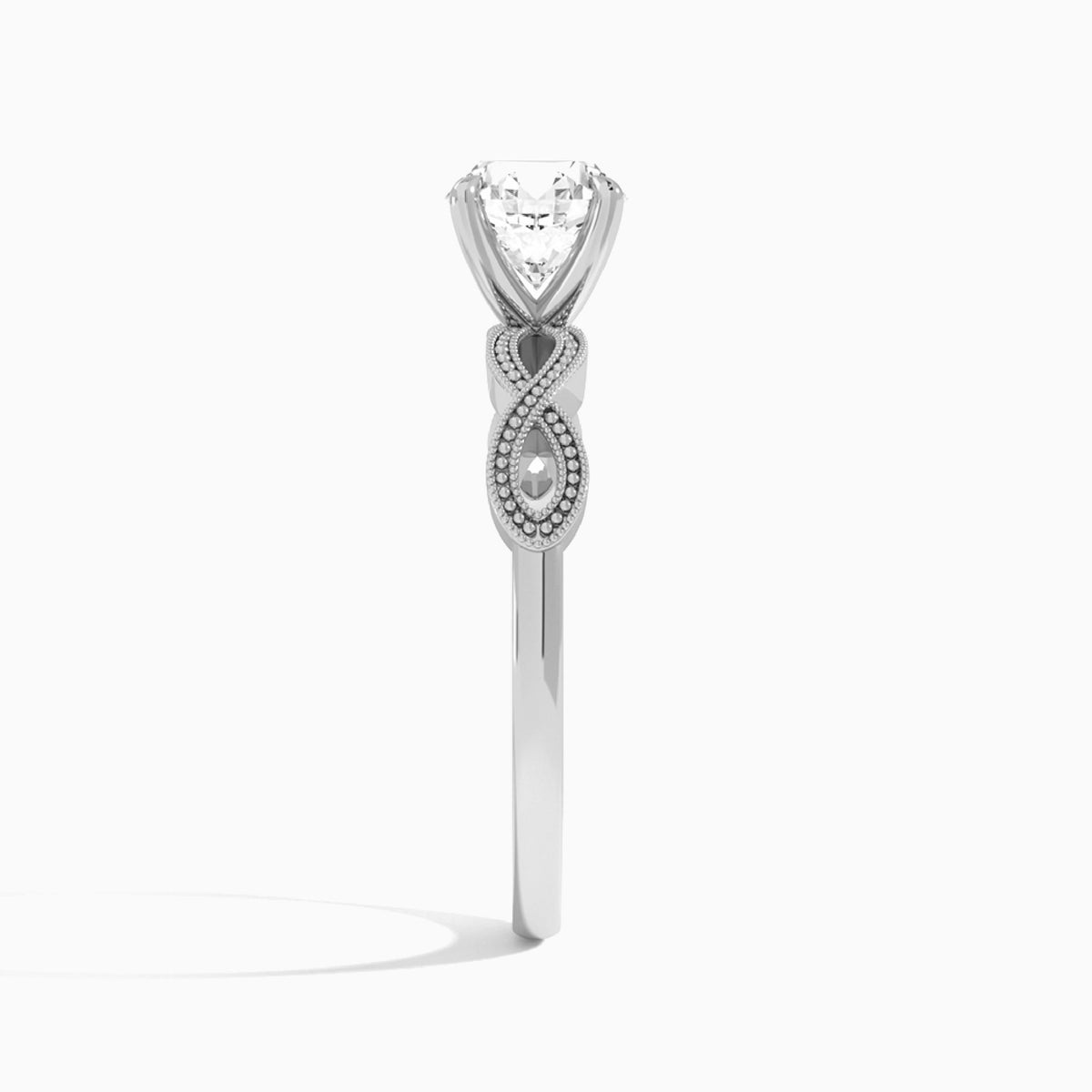 Round Infinito Lab Grown Diamond Engagement Ring In 14K White Gold, Side View
