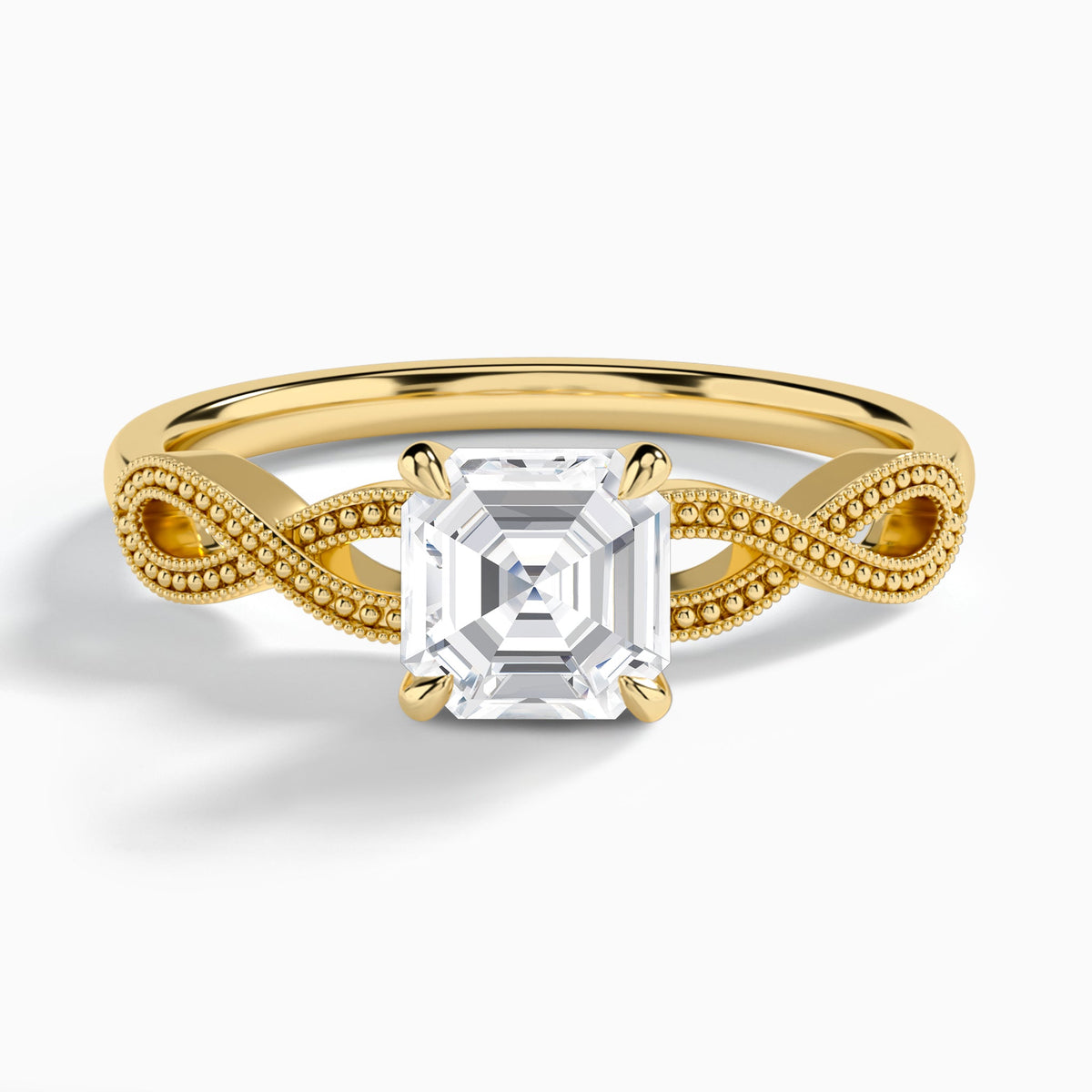 Asscher Infinito Lab Grown Diamond Engagement Ring In 18K Yellow Gold - Lucenjuri