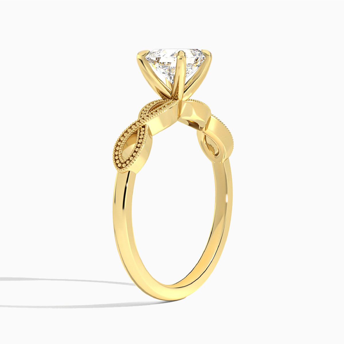 Asscher Infinito Lab Grown Diamond Engagement Ring In 18K Yellow Gold, Angle View