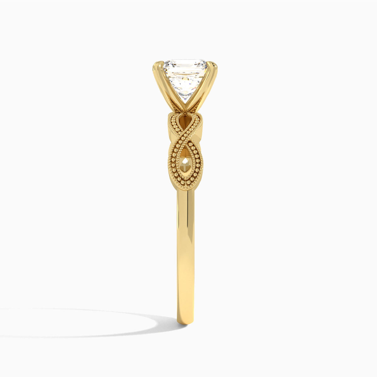 Asscher Infinito Lab Grown Diamond Engagement Ring In 14K Yellow Gold, Side View
