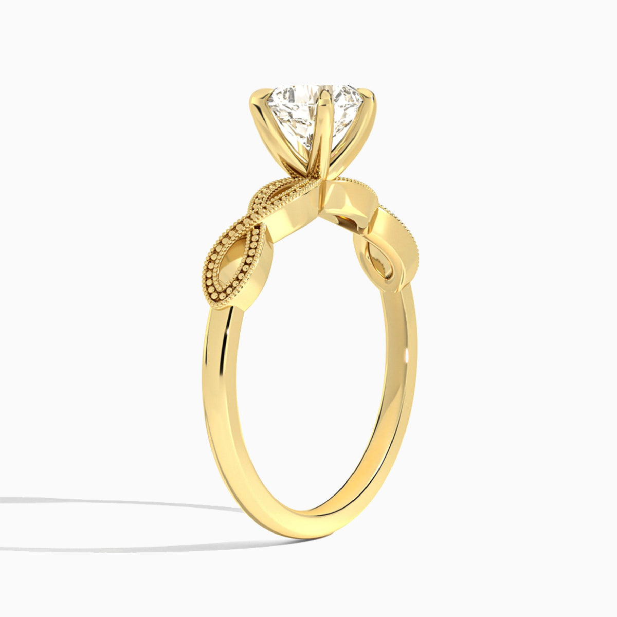 Cushion Infinito Lab Grown Diamond Engagement Ring In 18K Yellow Gold, Angle View