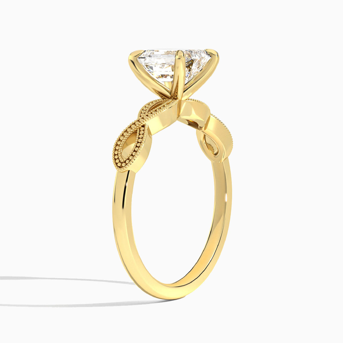 Emerald Infinito Lab Grown Diamond Engagement Ring In 18K Yellow Gold, Angle View