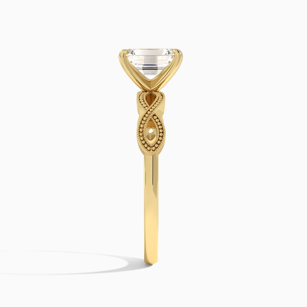 Emerald Infinito Lab Grown Diamond Engagement Ring In 14K Yellow Gold, Side View