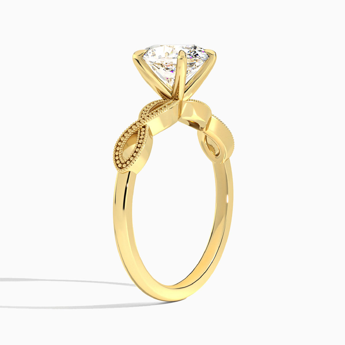 Oval Infinito Lab Grown Diamond Engagement Ring In 14K Yellow Gold, Angle View