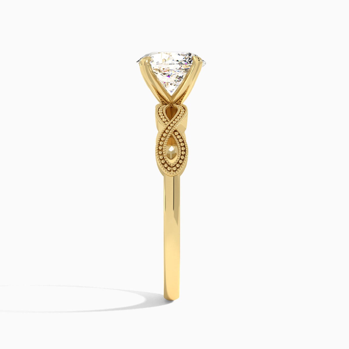 Oval Infinito Lab Grown Diamond Engagement Ring In 18K Yellow Gold, Side View