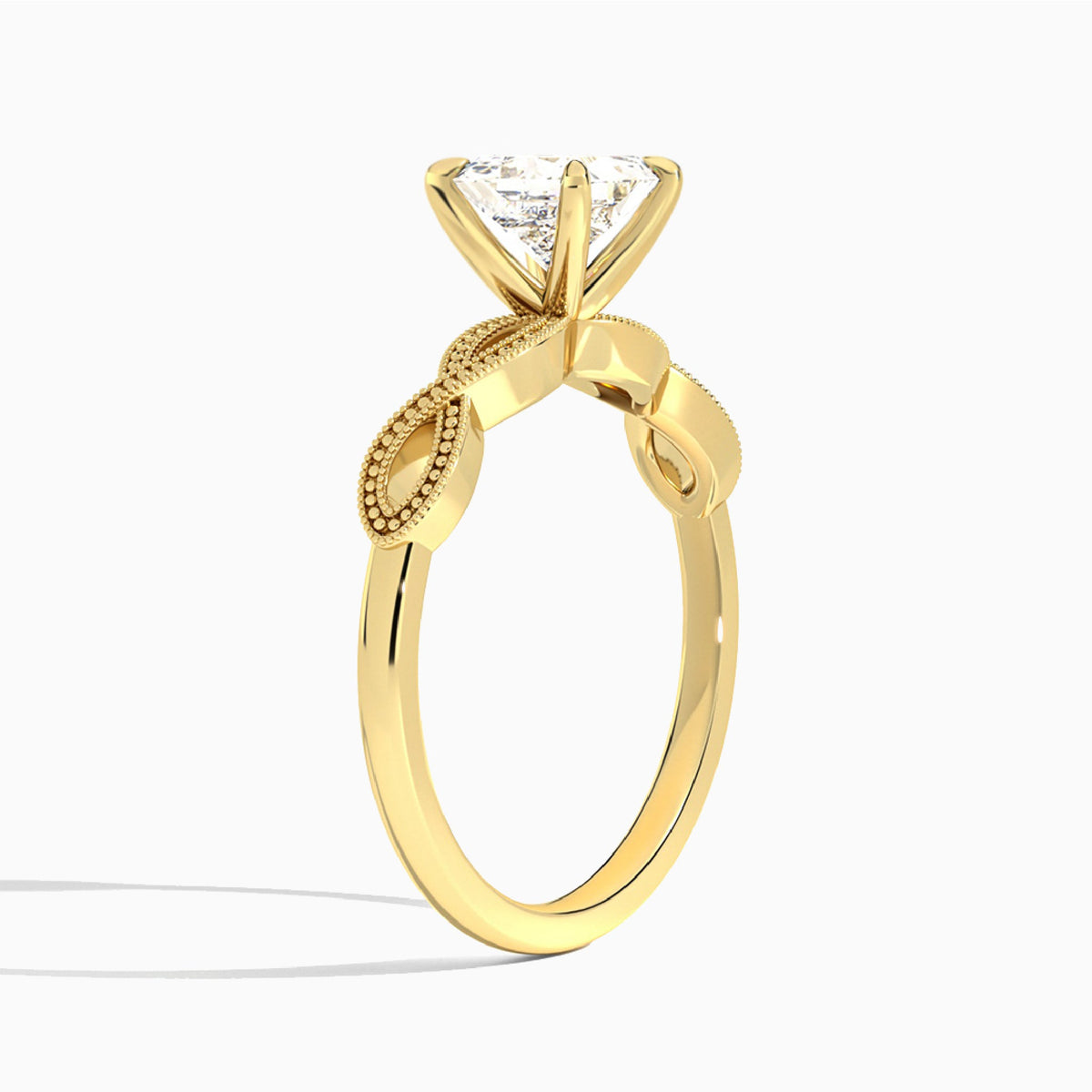 Princess Infinito Lab Grown Diamond Engagement Ring In 18K Yellow Gold, Angle View