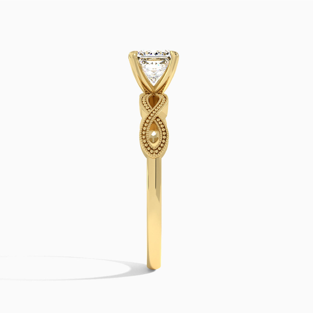 Princess Infinito Lab Grown Diamond Engagement Ring In 18K Yellow Gold, Side View
