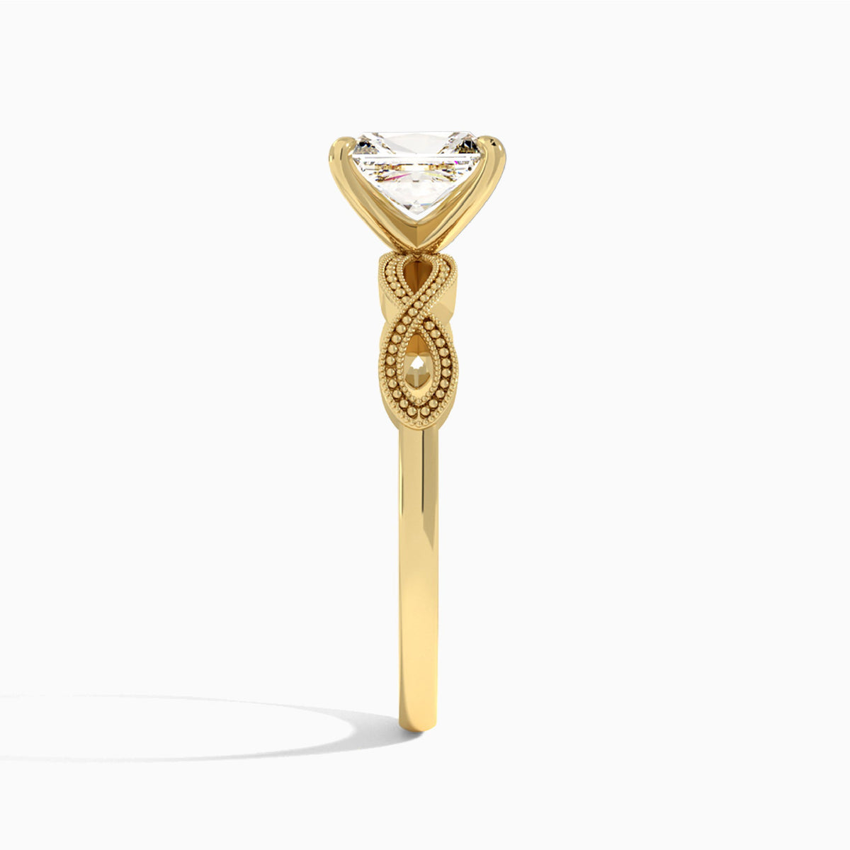 Radiant Infinito Lab Grown Diamond Engagement Ring In 18K Yellow Gold, Side View