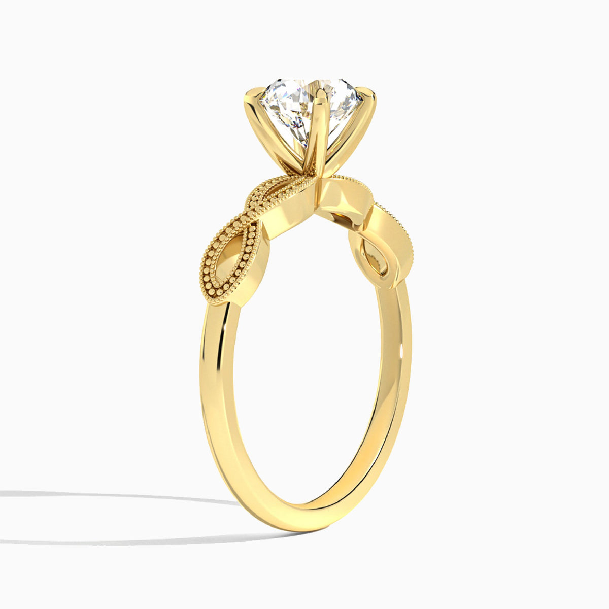 Round Infinito Lab Grown Diamond Engagement Ring In 18K Yellow Gold, Angle View
