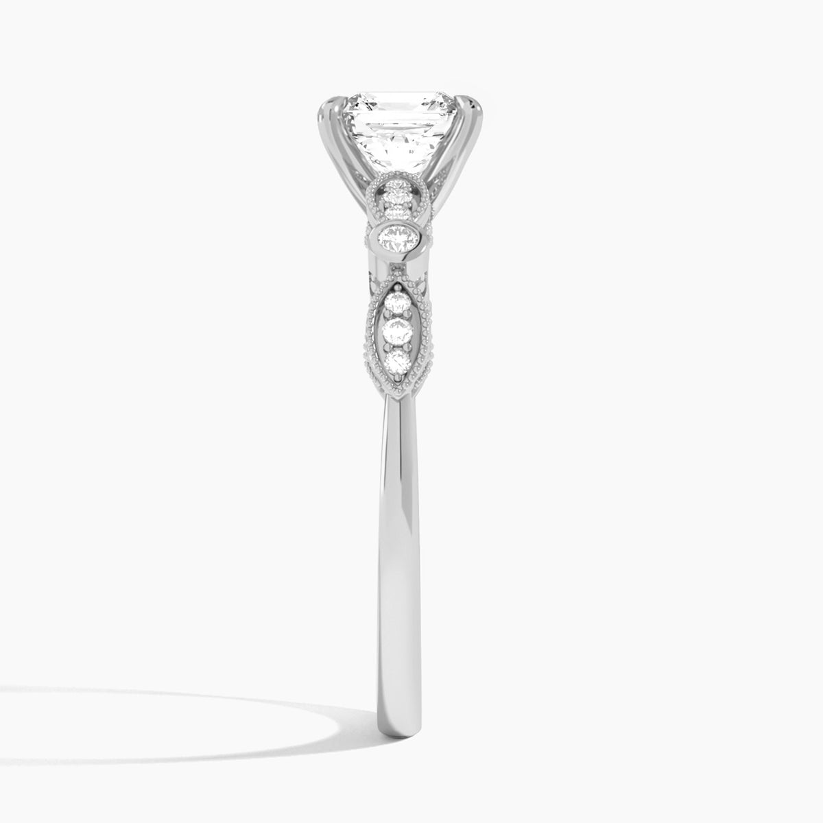Asscher Infinito Bezel And Pavé Set Engagement Ring In Platinum, Side View