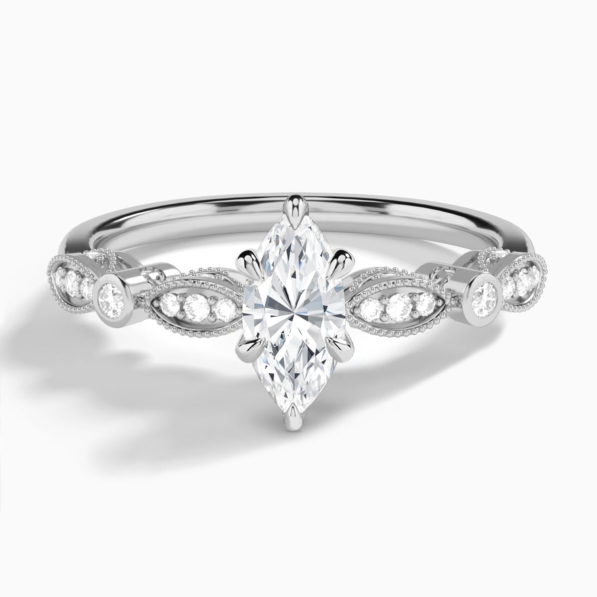 Marquise Infinito Bezel And Pavé Set Engagement Ring In Platinum - Lucenjuri
