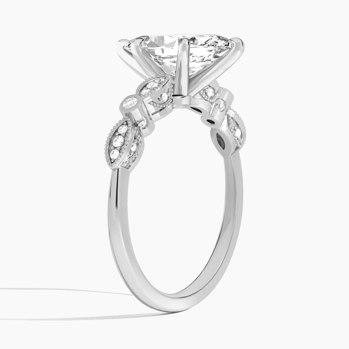 Marquise Infinito Bezel And Pavé Set Engagement Ring In Platinum, Angle View