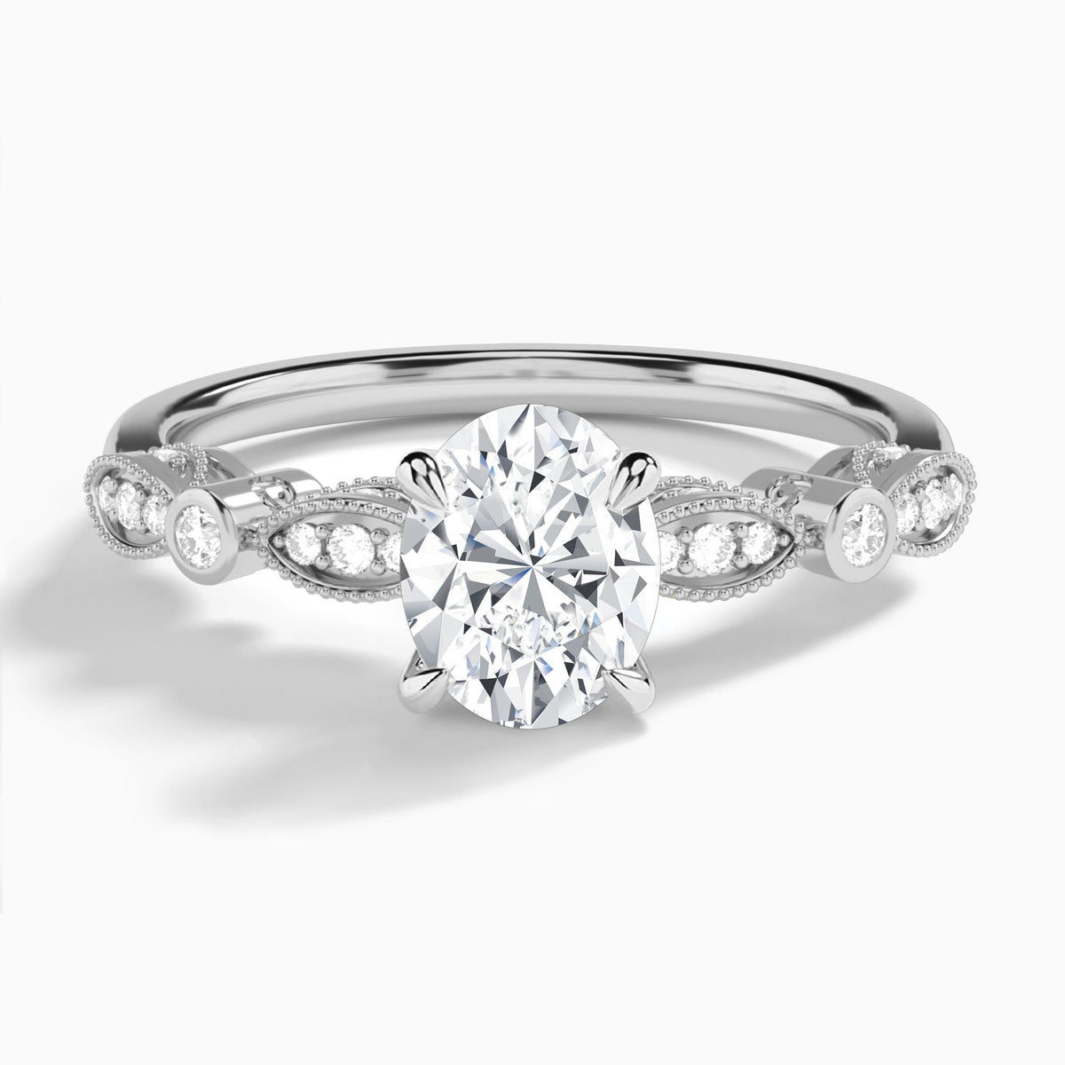 Oval Infinito Bezel And Pavé Set Engagement Ring In Platinum - Lucenjuri