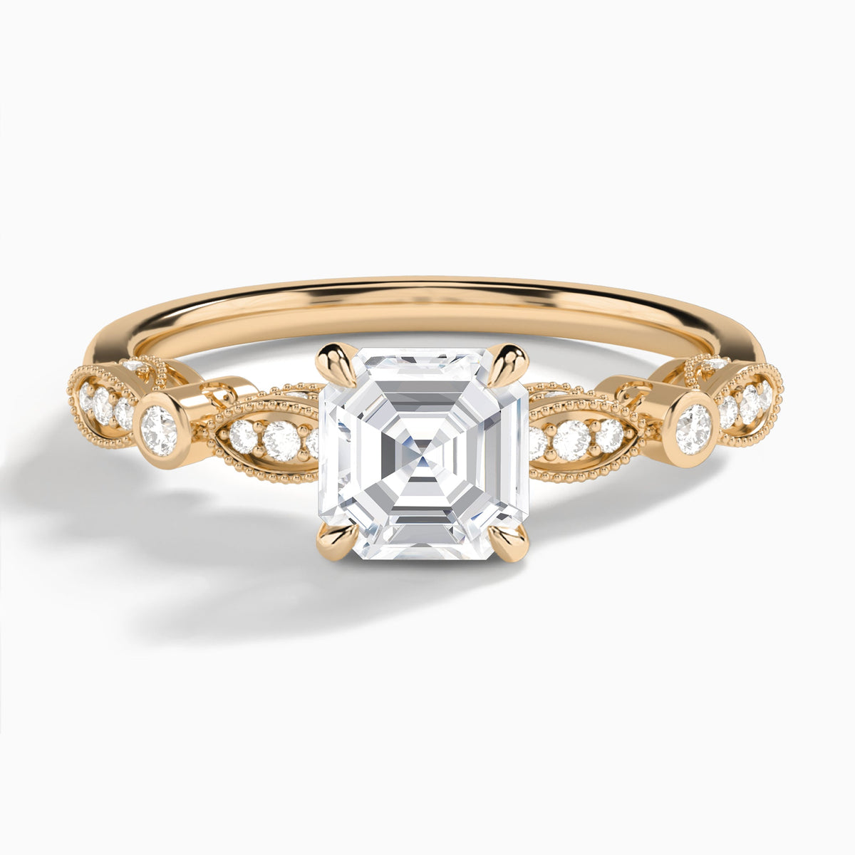 Asscher Infinito Bezel And Pavé Set Engagement Ring In 14K Rose Gold - Lucenjuri