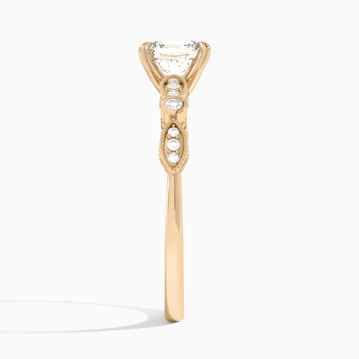 Asscher Infinito Bezel And Pavé Set Engagement Ring In 14K Rose Gold, Side View