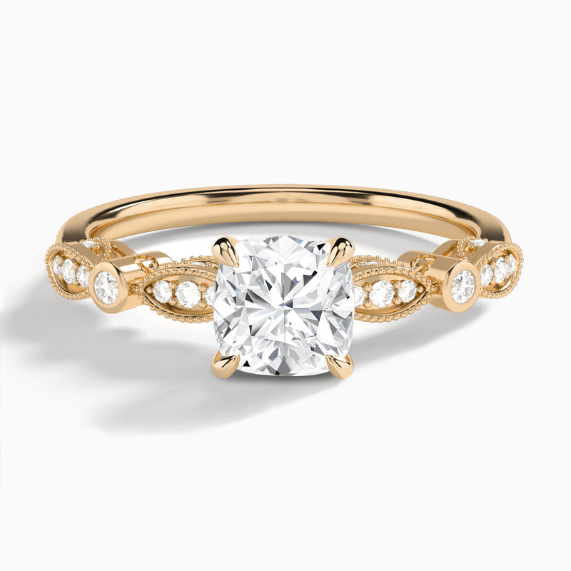 Cushion Infinito Bezel And Pavé Set Engagement Ring In 14K Rose Gold - Lucenjuri